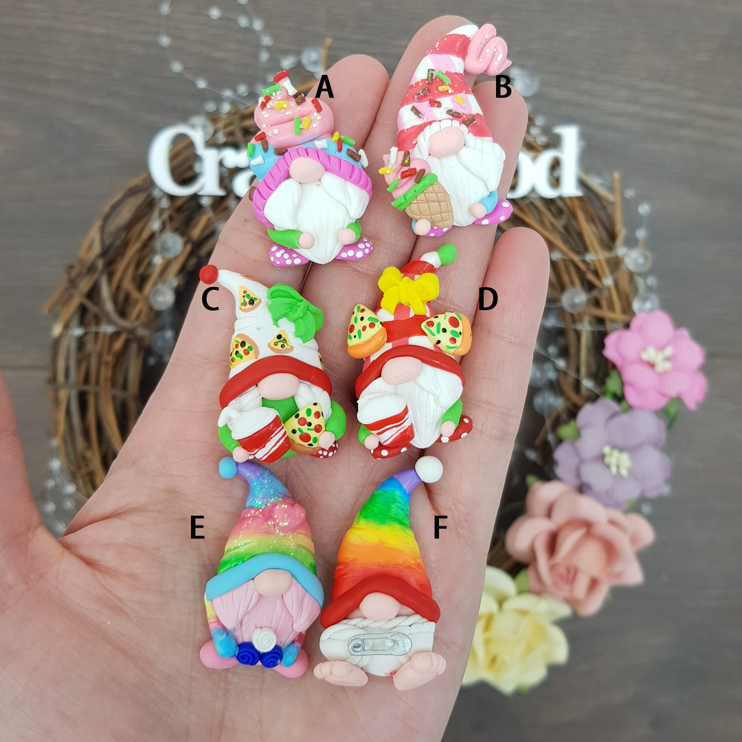 Gonk pizza candy and rainbow - Embellishment Clay Bow Centre