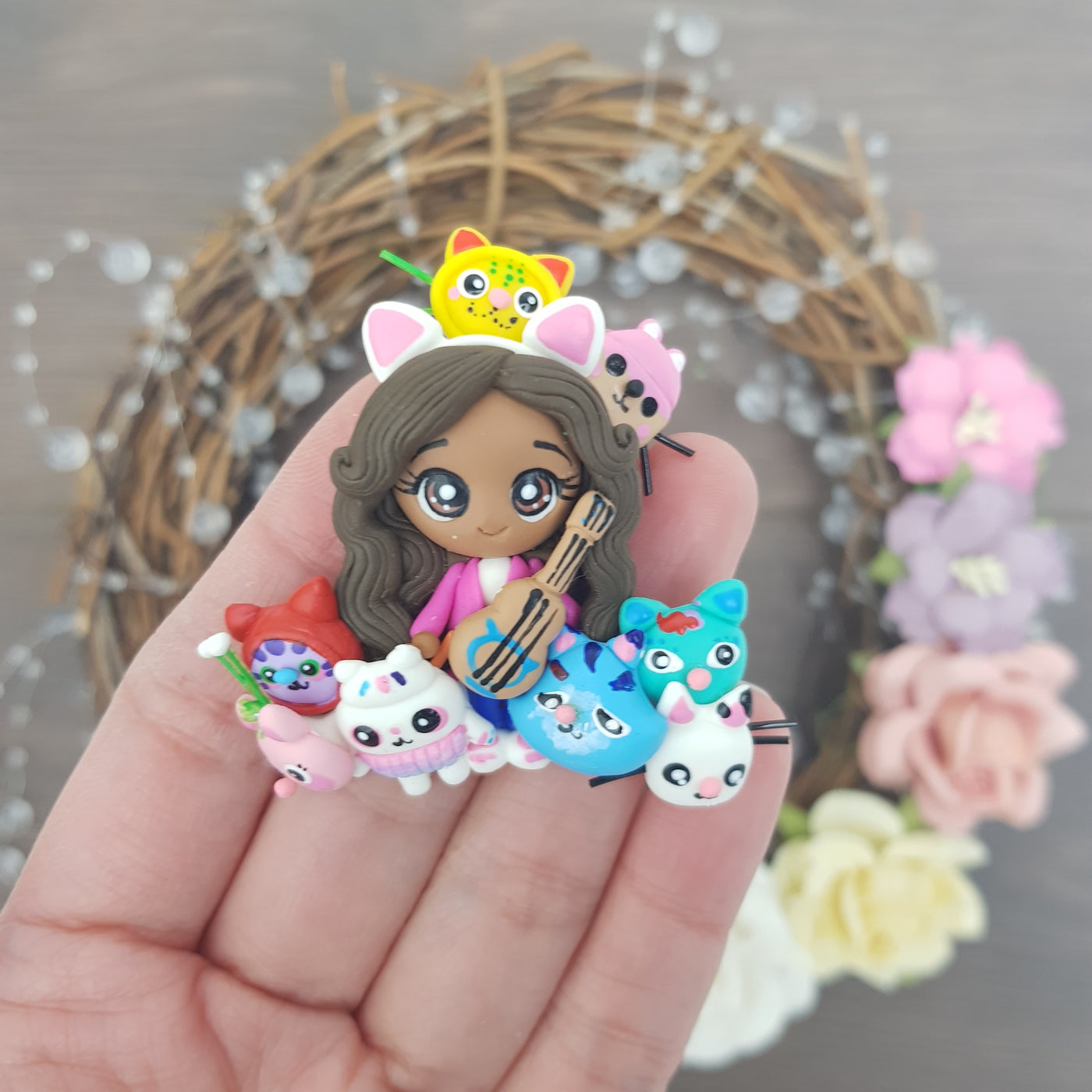A girl and cats - Embellishment Clay Bow Centre
