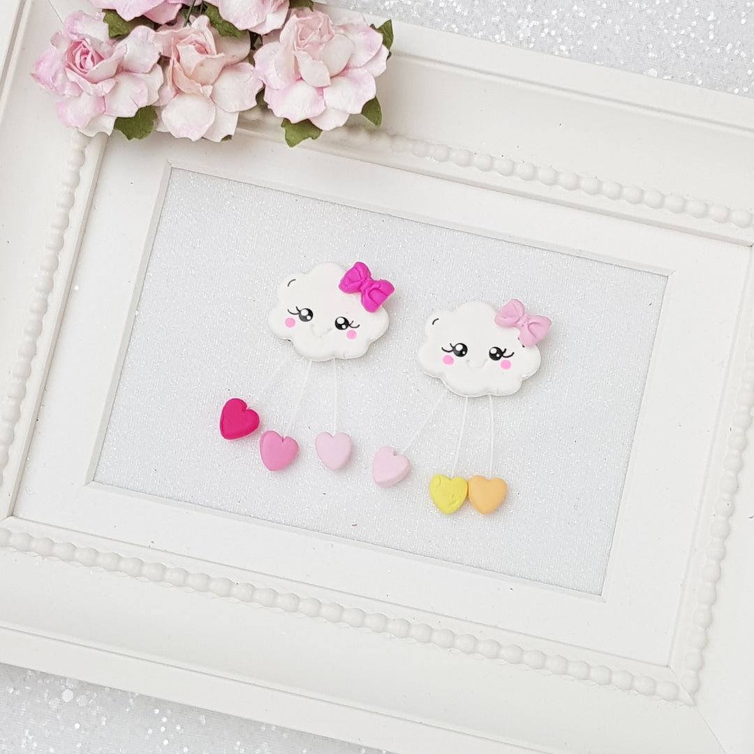 Cloud with love droplets - Handmade Flatback Clay Bow Centre - Crafty Mood