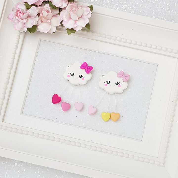 Cloud with love droplets - Handmade Flatback Clay Bow Centre - Crafty Mood