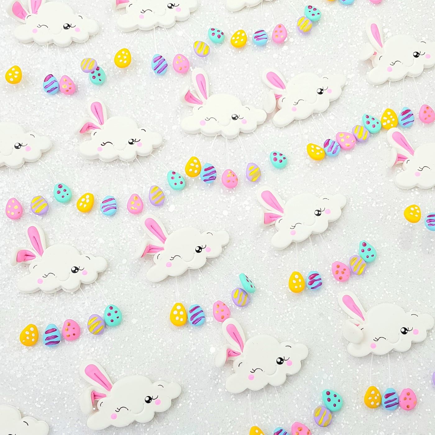 Cute Bunny Easter Clouds - Handmade Flatback Clay Bow Centre - Crafty Mood