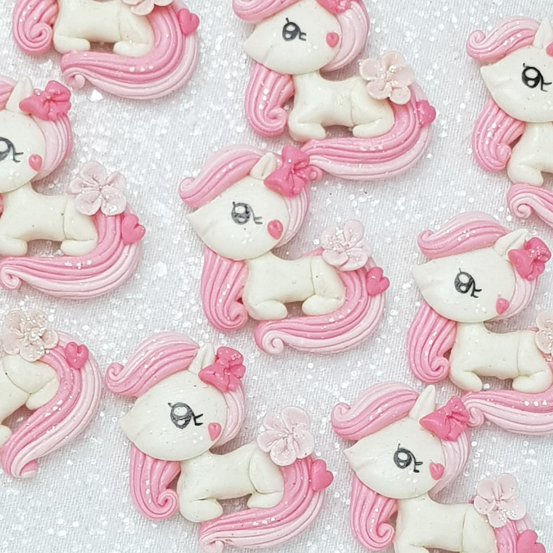 Pink pony - Handmade Flatback Clay Bow Centre - Crafty Mood