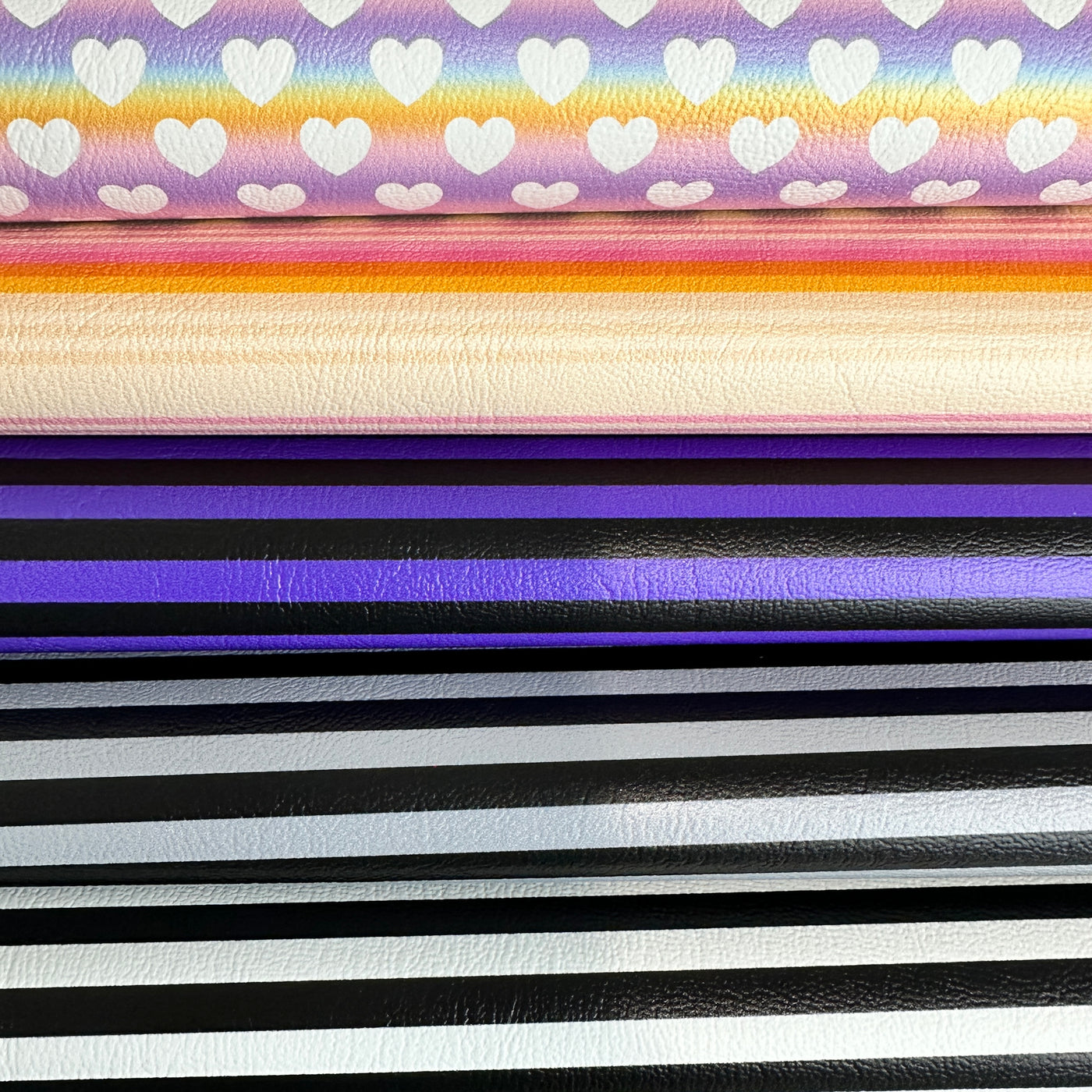 Stripes gothic rainbow - faux vegan Leather vinyl - canvas - choose Fabric material Sheets