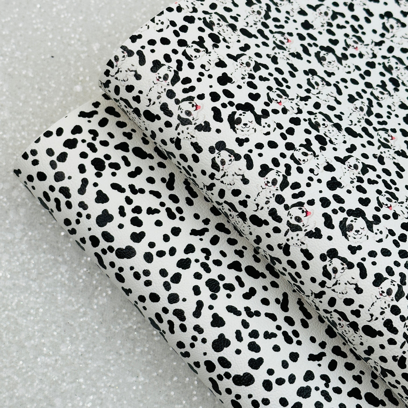 Dalmatian black spots   - Pu Leatherette vinyl - canvas - choose Fabric material Sheets