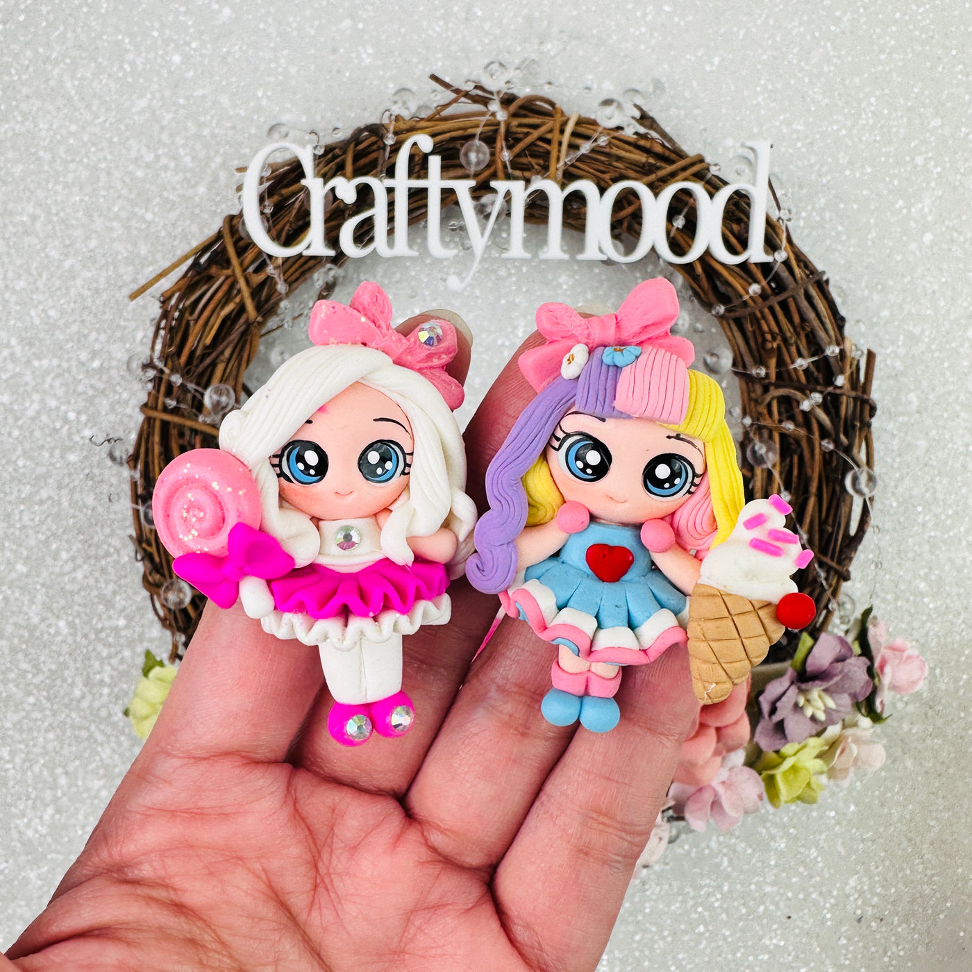 Sweet candy girls - Handmade Flatback Clay Bow Centre