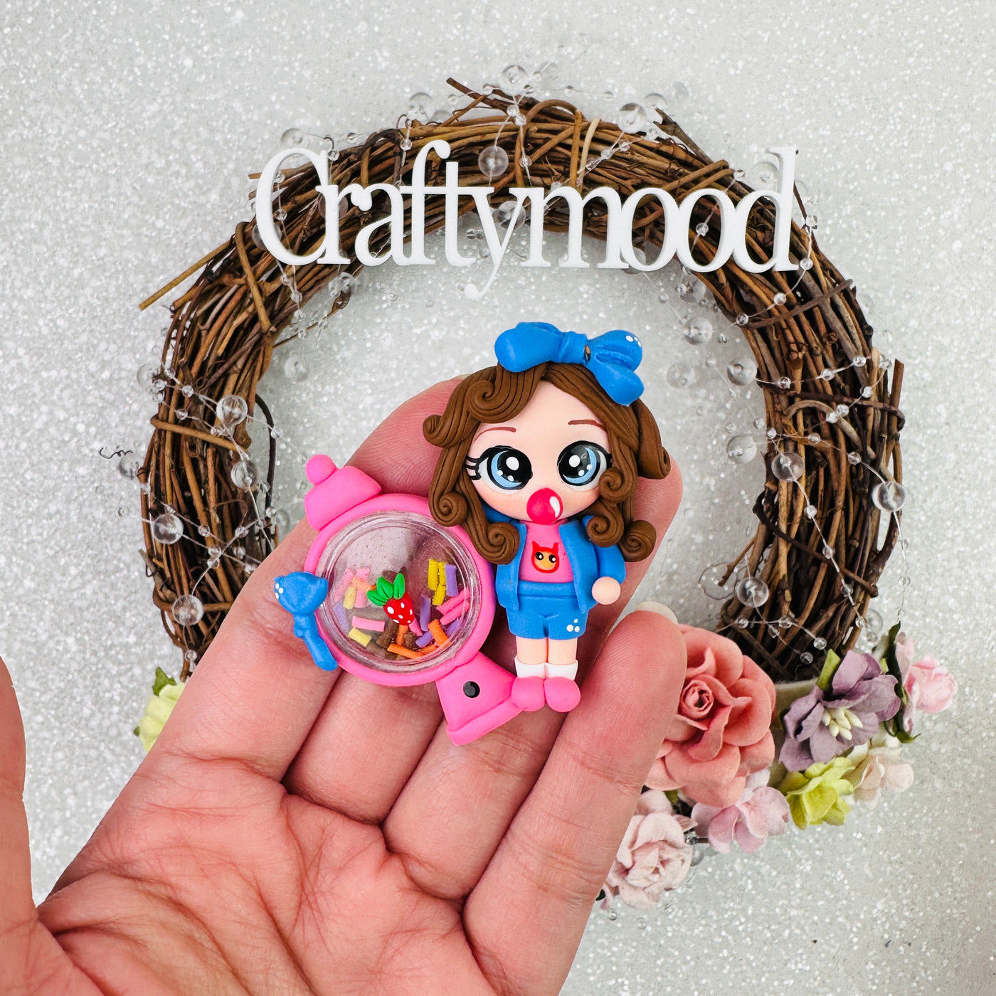 Candy girl cameo - Handmade Flatback Clay Bow Centre
