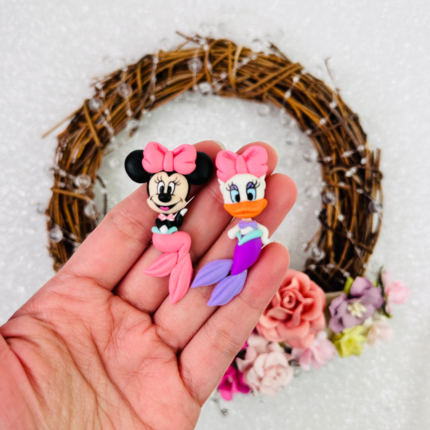 Mouse and duck mermaid - Handmade Flatback Clay Bow Centre