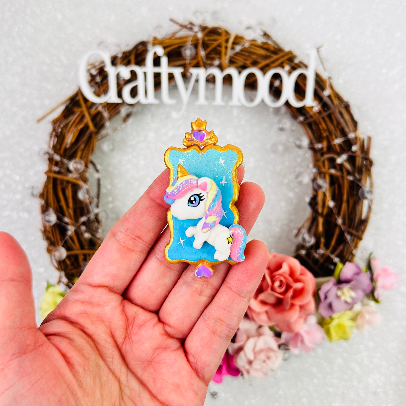 Unicorn mirror - Handmade Flatback Clay Bow Centre