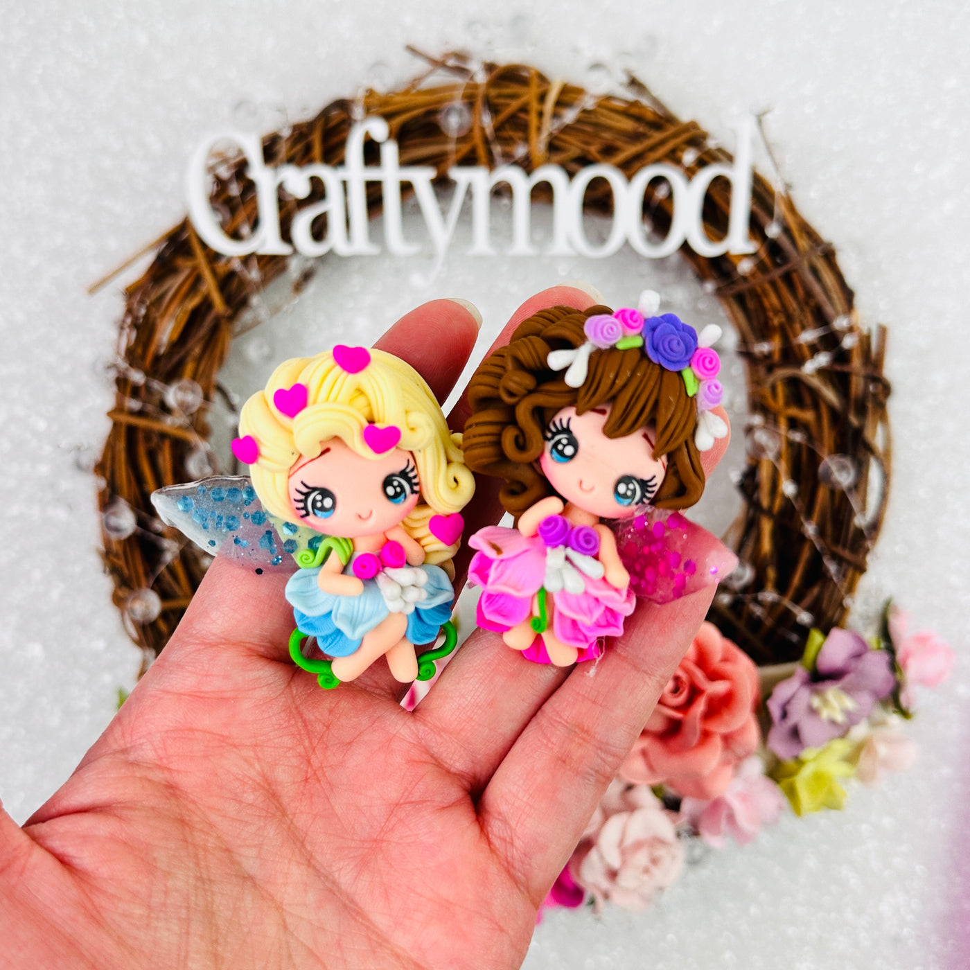 Spring flower fancy fairy - Handmade Flatback Clay Bow Centre