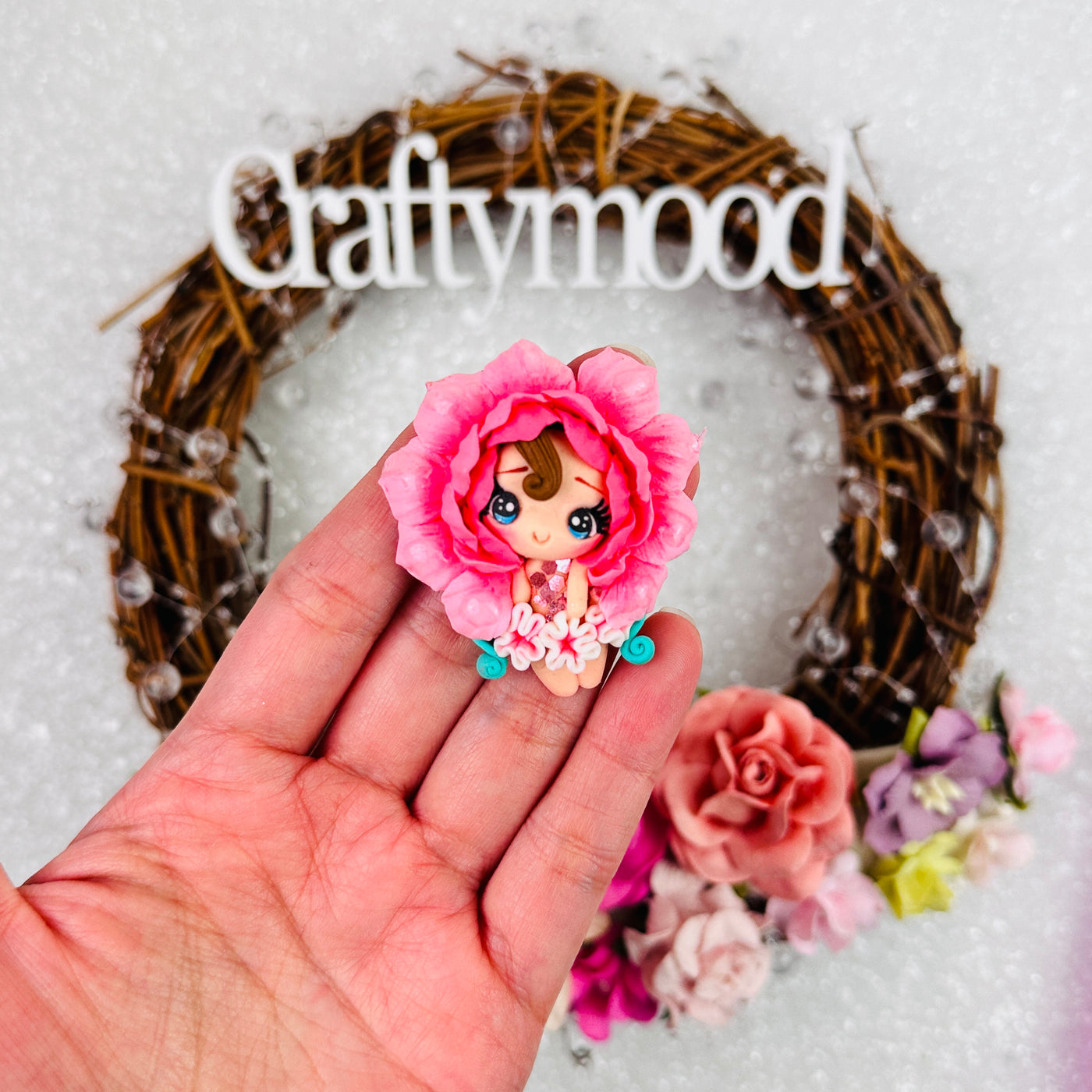 Flower crown hair fairy - Handmade Flatback Clay Bow Centre