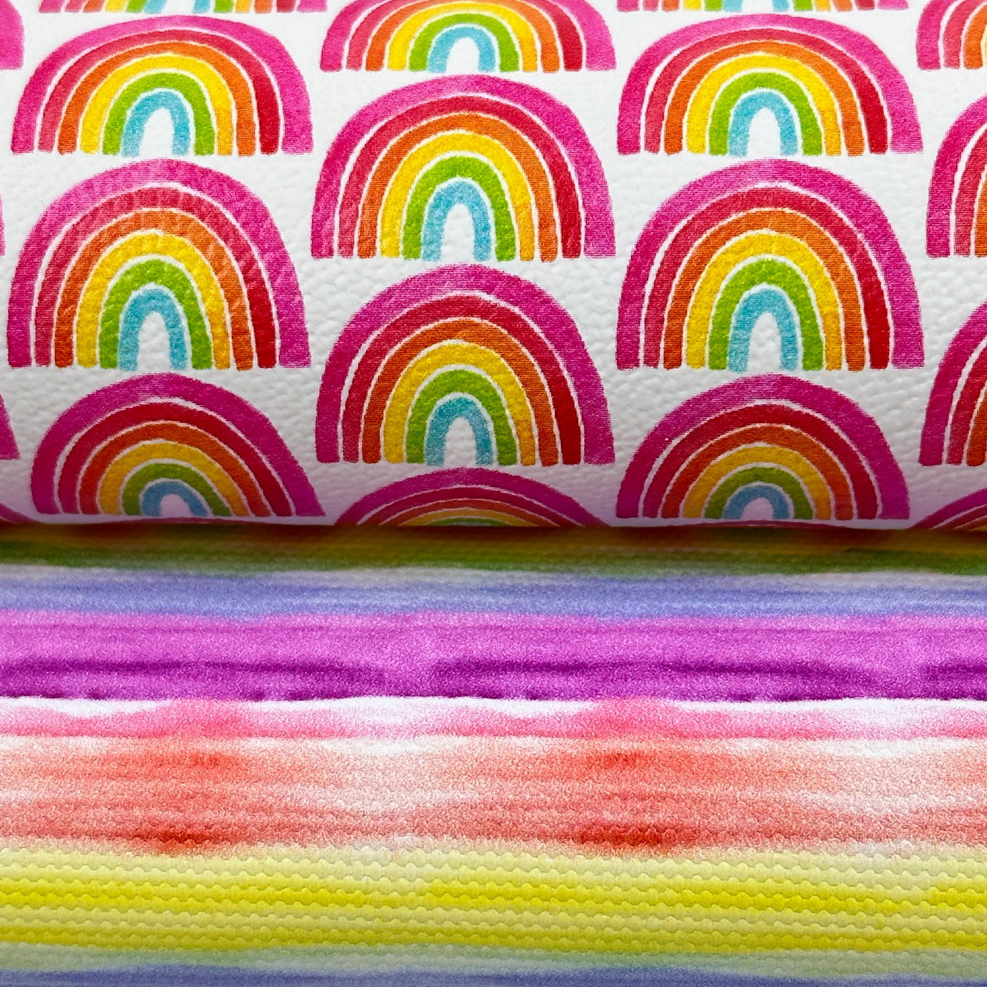 Watercolour rainbow stripes - Pu Leatherette vinyl - canvas - choose Fabric material Sheets