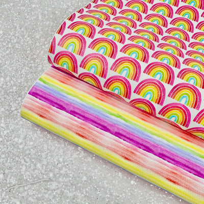 Watercolour rainbow stripes - Pu Leatherette vinyl - canvas - choose Fabric material Sheets