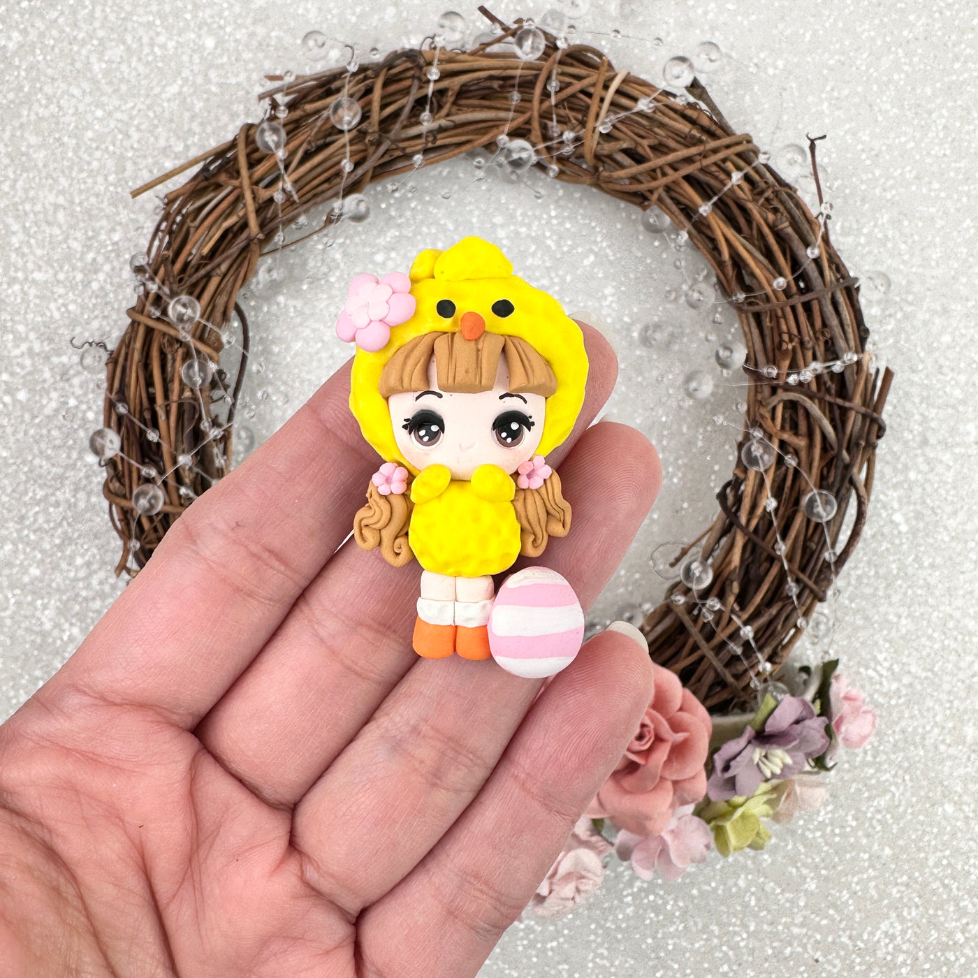 Yellow chick girl - Handmade Flatback Clay Bow Centre