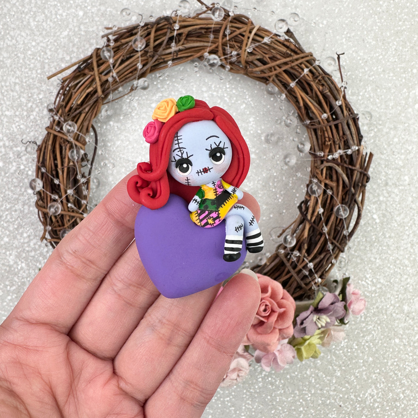 Purple love Halloween girl - Handmade Flatback Clay Bow Centre