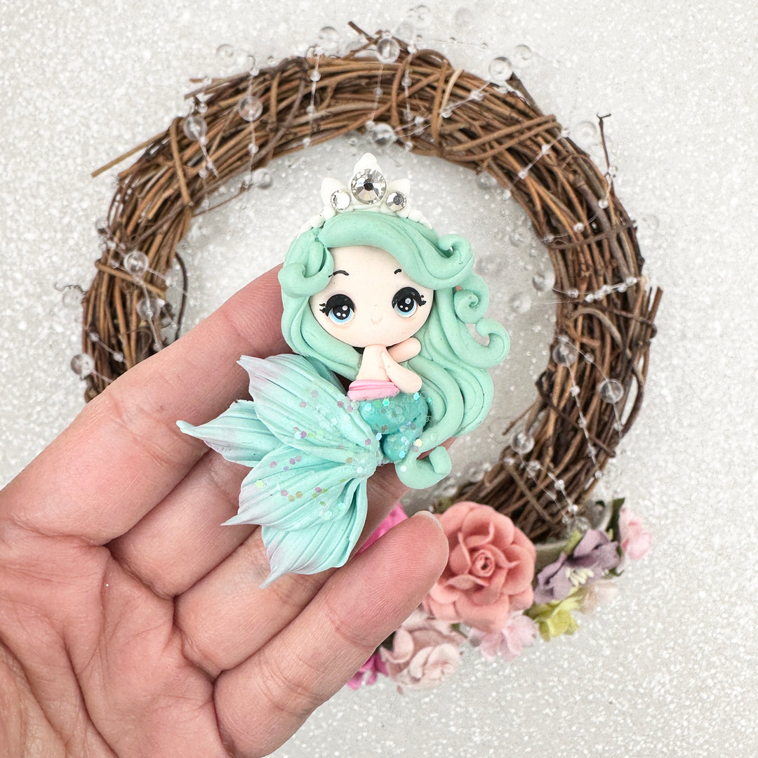 Mint mermaid - Embellishment Clay Bow Centre