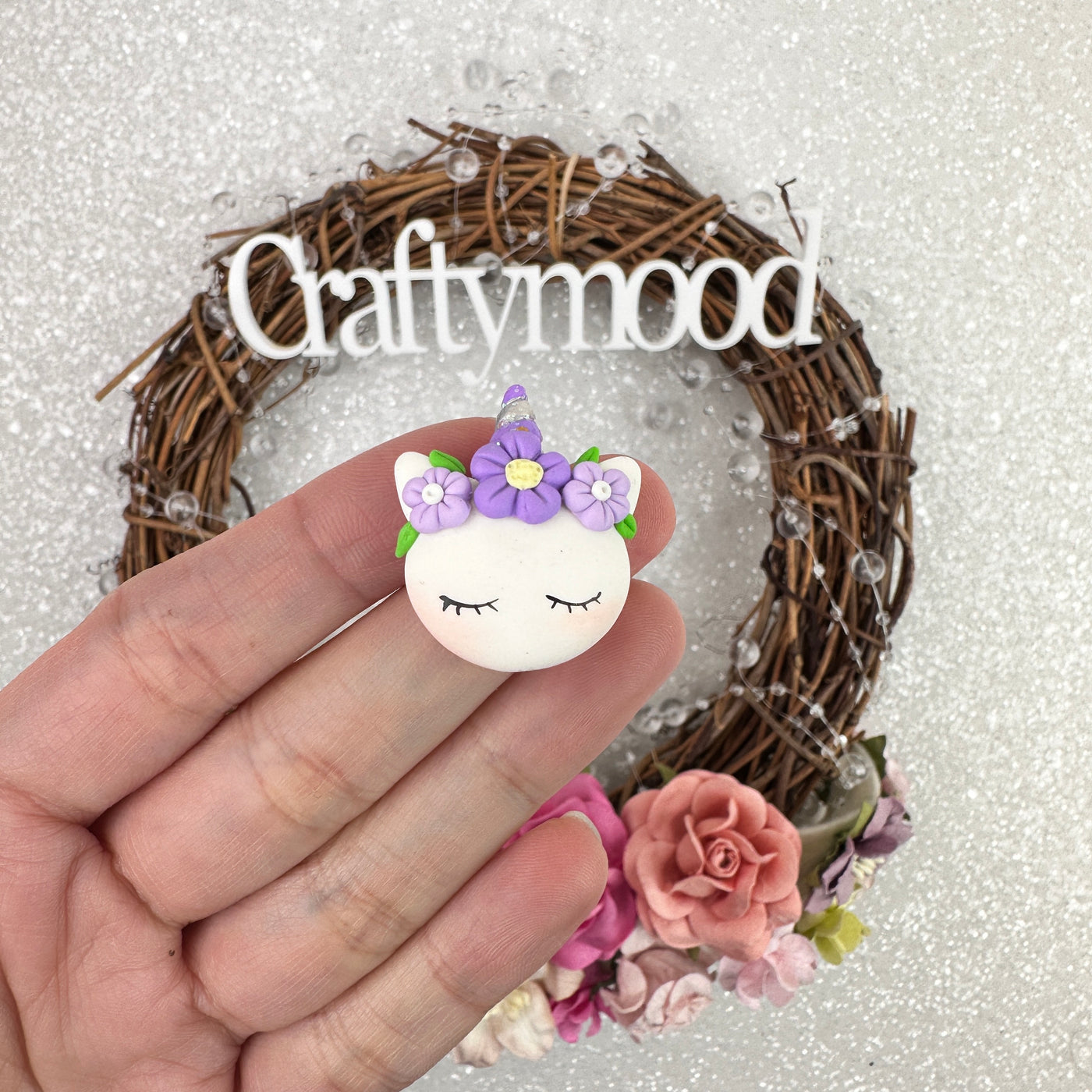 Unicorn head flower lilac - Handmade Flatback Clay Bow Centre