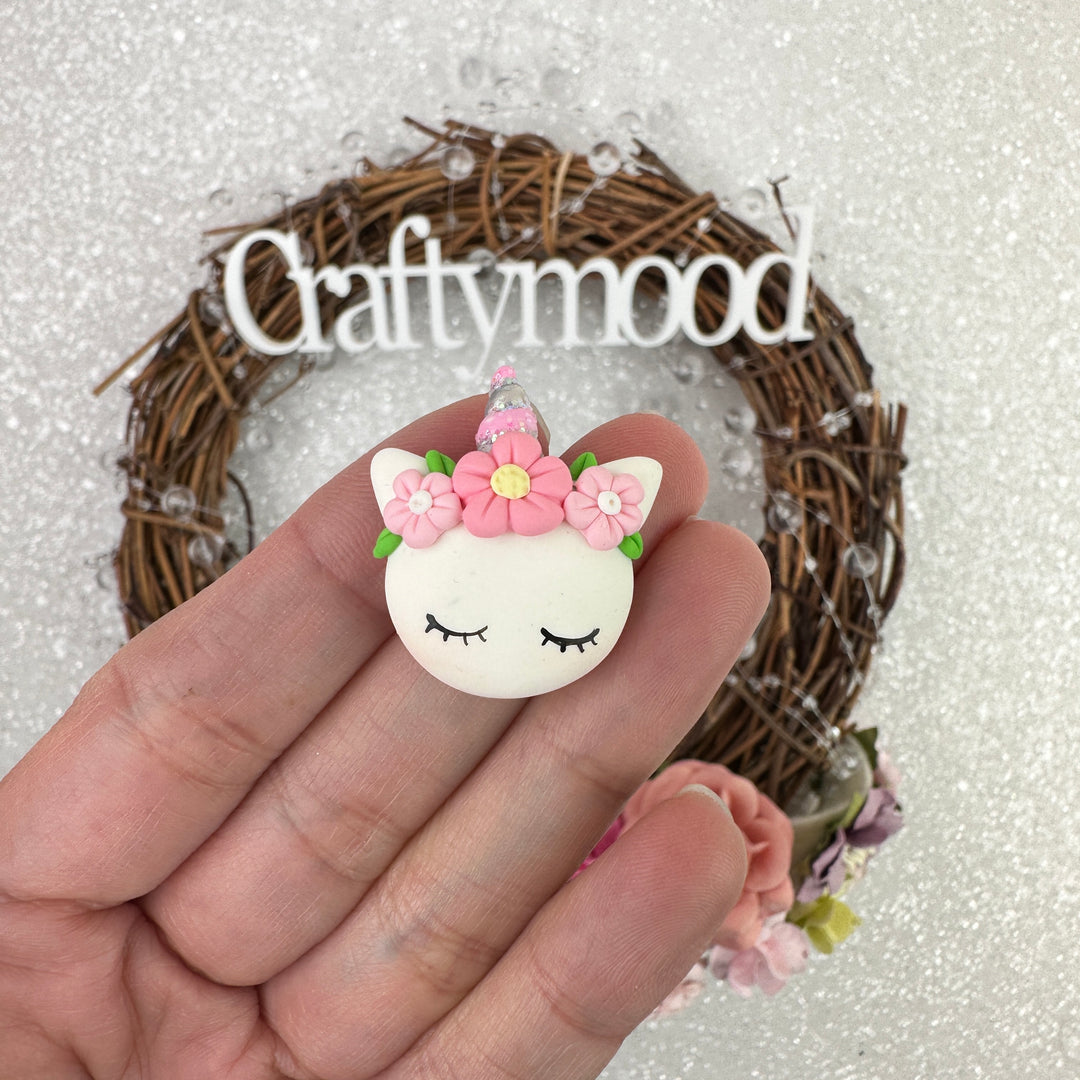 Unicorn head flower peach - Handmade Flatback Clay Bow Centre