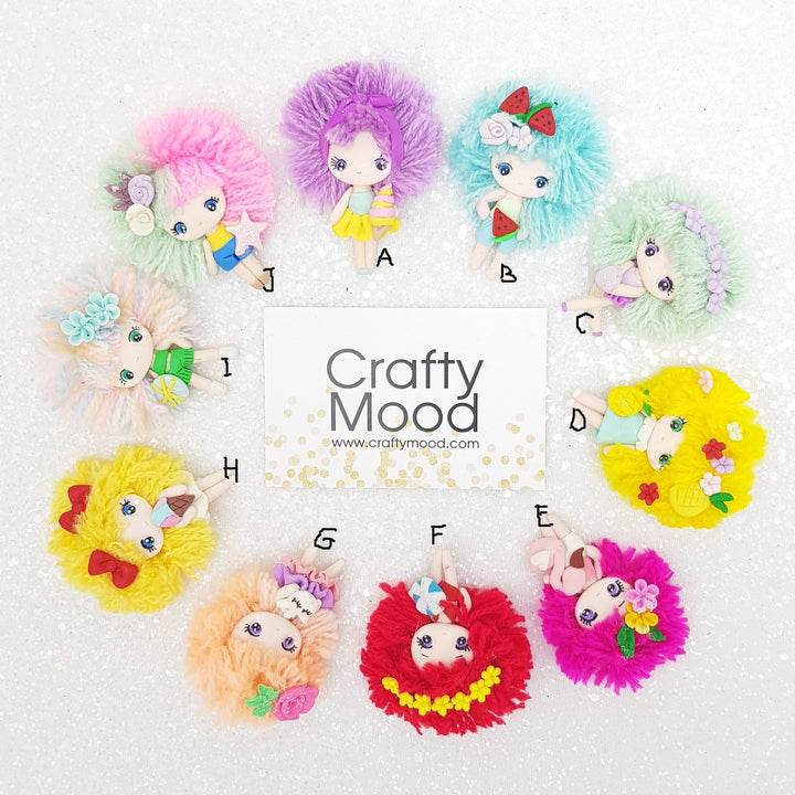 Summer fluffy hair girl- Handmade Flatback Clay Bow Centre