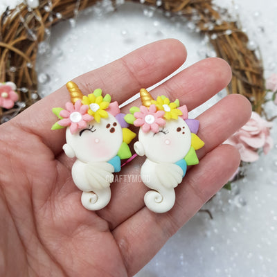 Spring Flower Unicorn - Handmade Flatback Clay Bow Centre - Crafty Mood