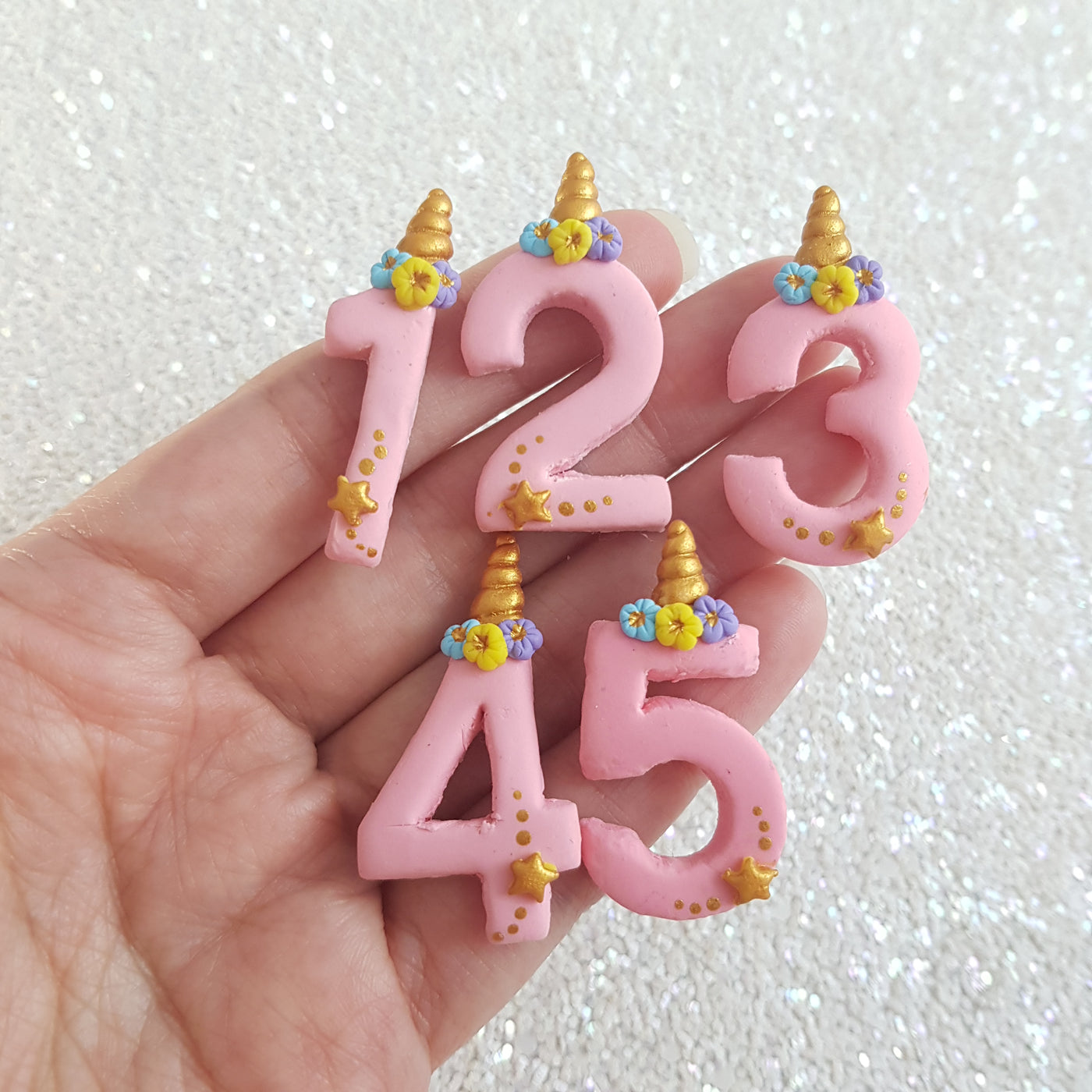 Pink unicorn number - Handmade Flatback Clay Bow Centre