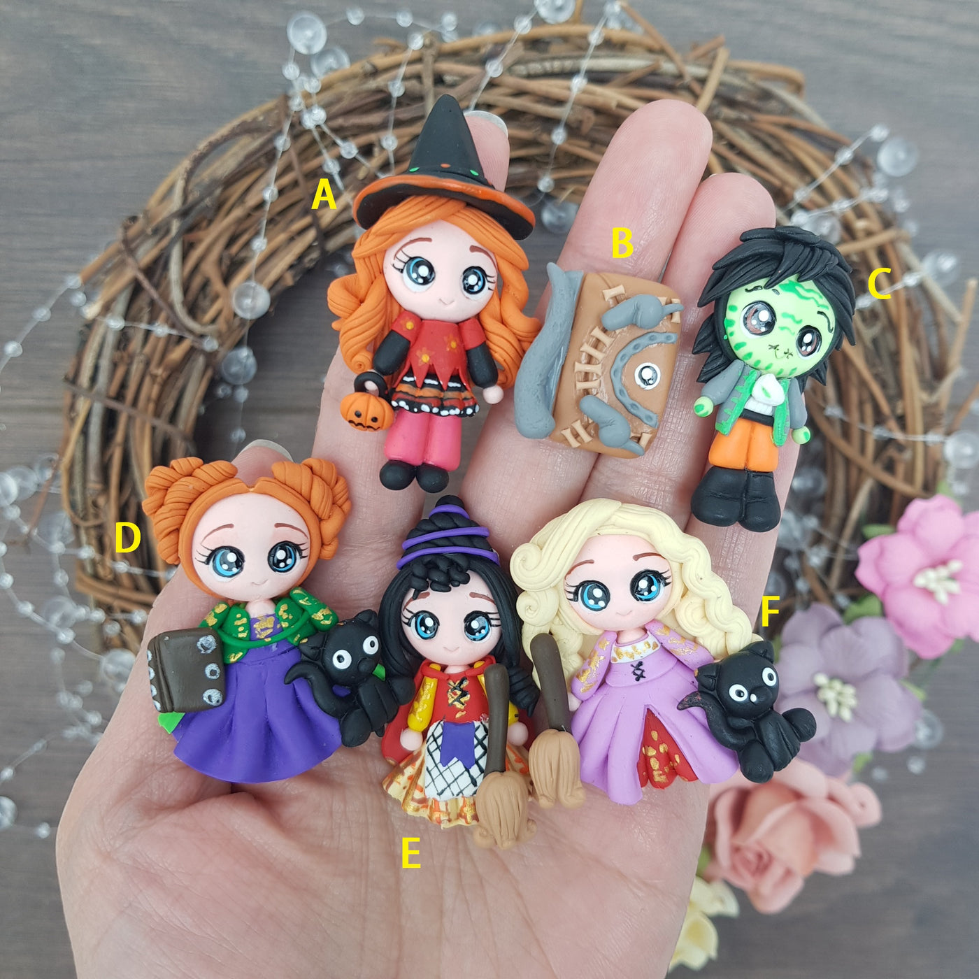 Witches and book  - Embellishment Clay Bow Centre