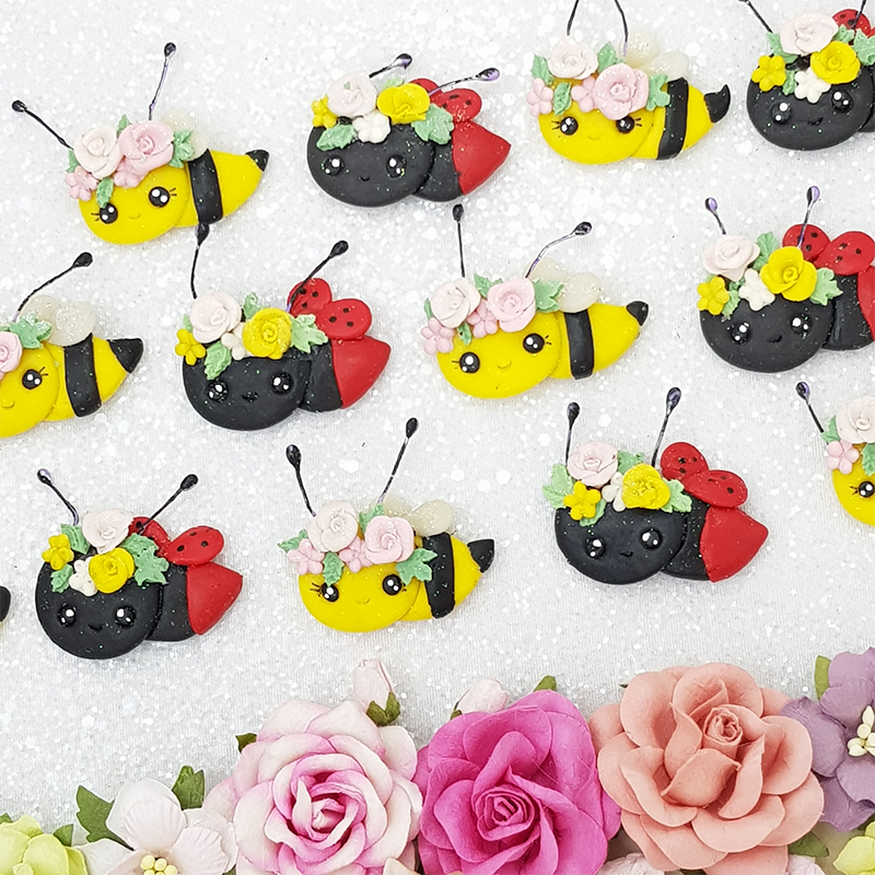 sale Bee and ladybug - Embellishment Clay Bow Centre