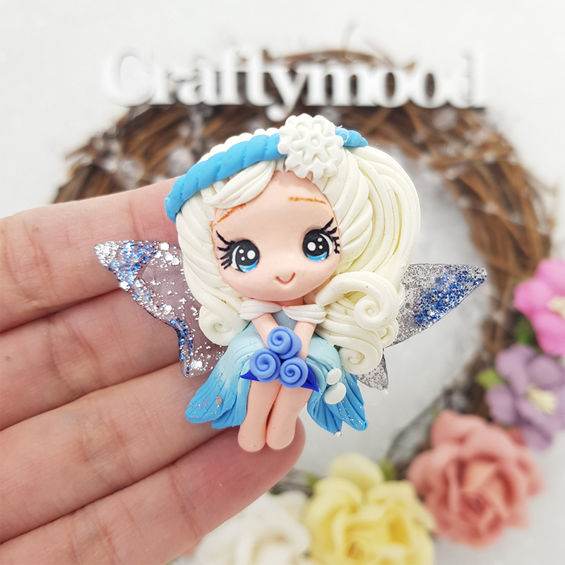 Blue fairy - Handmade Flatback Clay Bow Centre