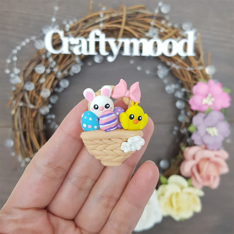 Bunny chick Easter basket - Embellishment Clay Bow Centre