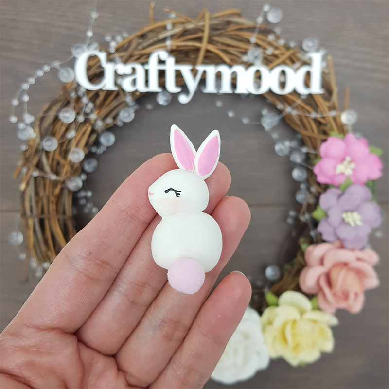 Bunny pom pom - Handmade Flatback Clay Bow Centre