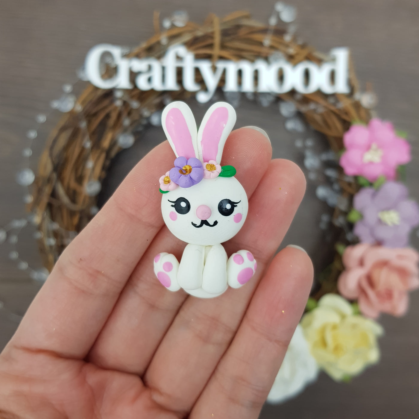 spring bunny - Embellishment Clay Bow Centre