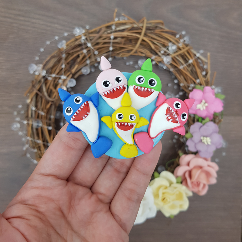 Cameo shark family - Handmade Flatback Clay Bow Centre