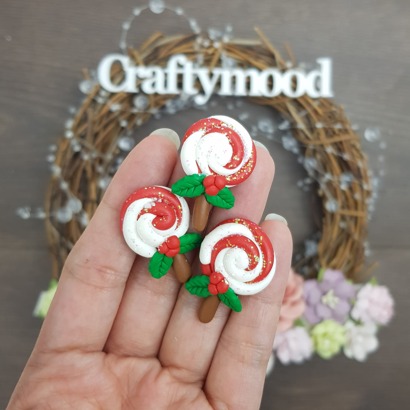 Candy Christmas - Handmade Flatback Clay Bow Centre