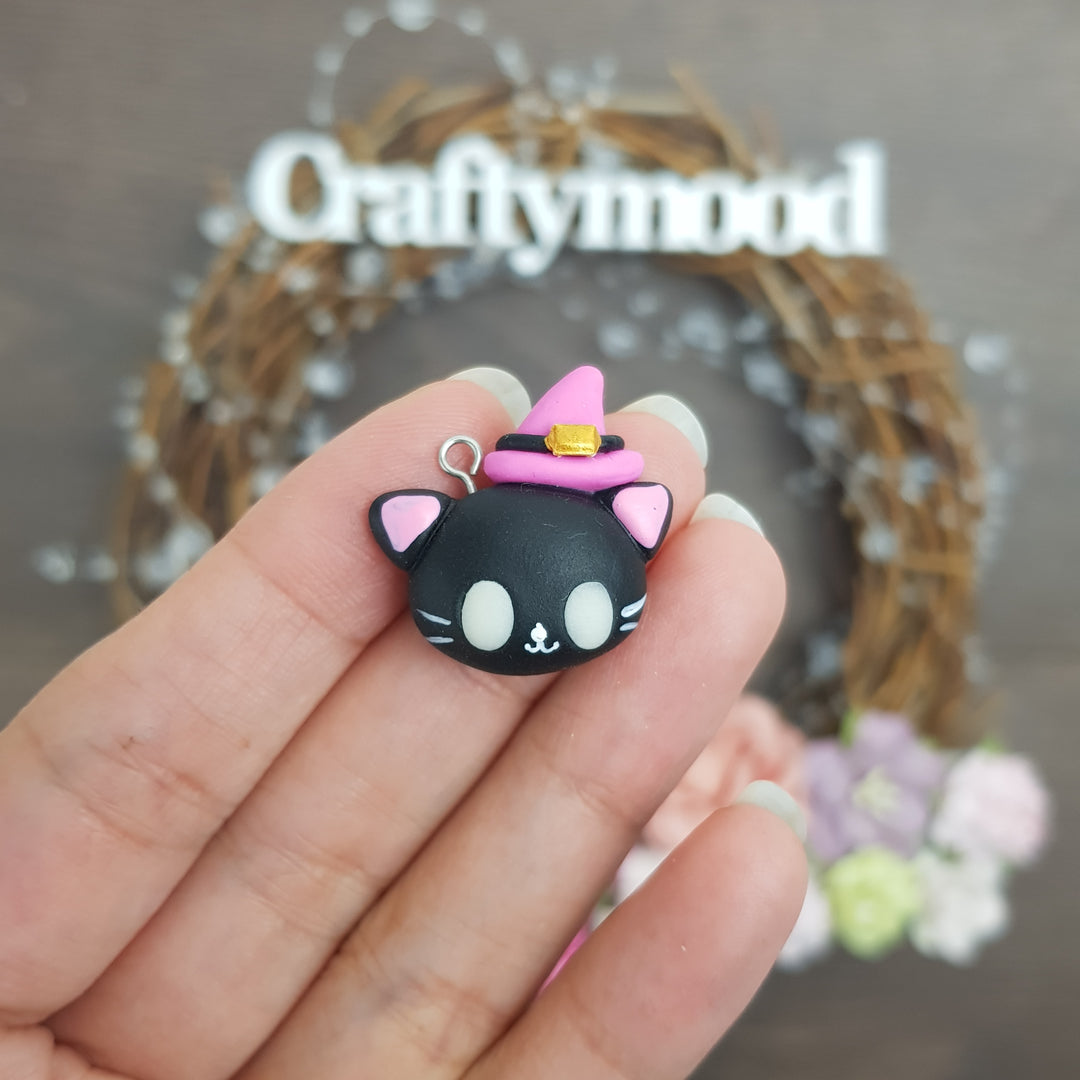 Cat charm Halloween - Embellishment Clay Bow Centre