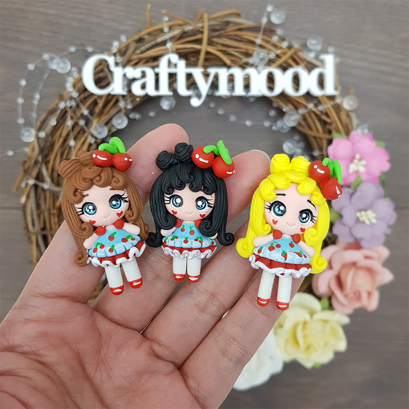 Cherry girl - Handmade Flatback Clay Bow Centre
