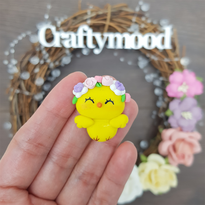 Happy Easter chick - Embellishment Clay Bow Centre