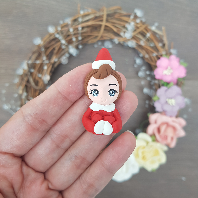 Red Christmas elf - Handmade Flatback Clay Bow Centre