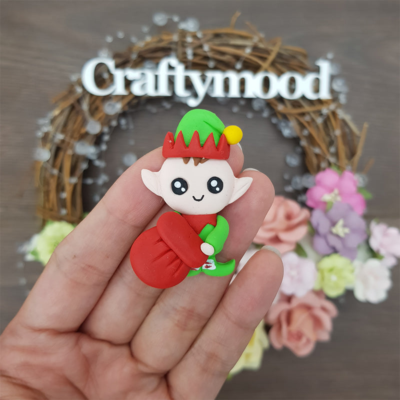 Christmas elf - Handmade Flatback Clay Bow Centre