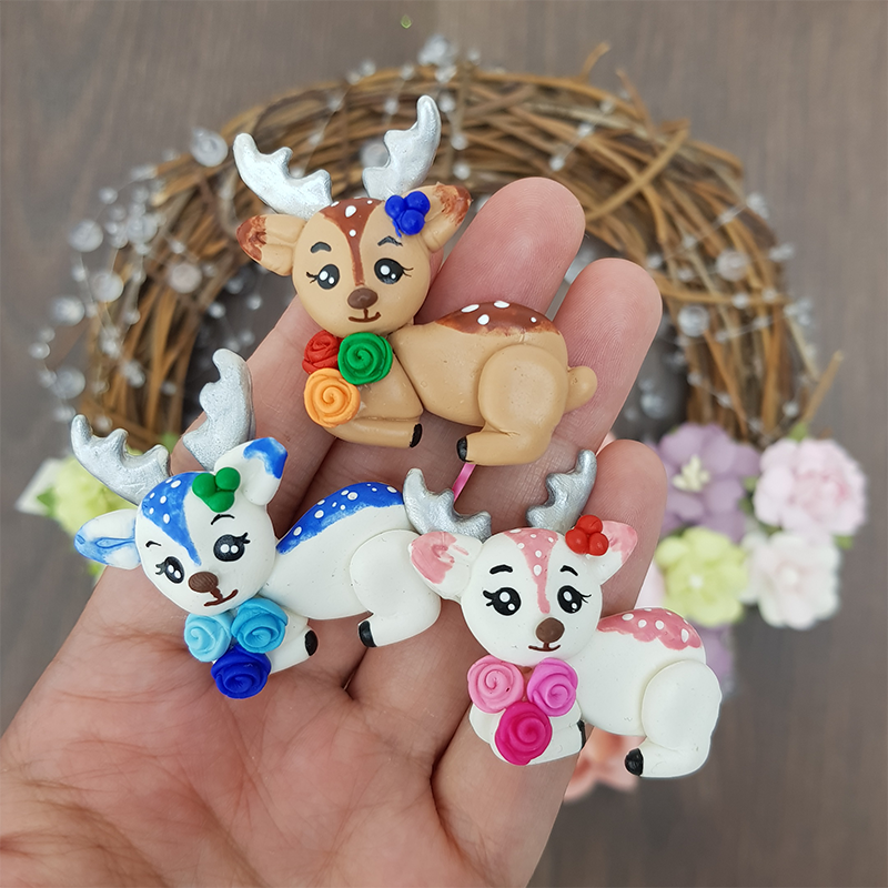 Flower deer - Embellishment Clay Bow Centre