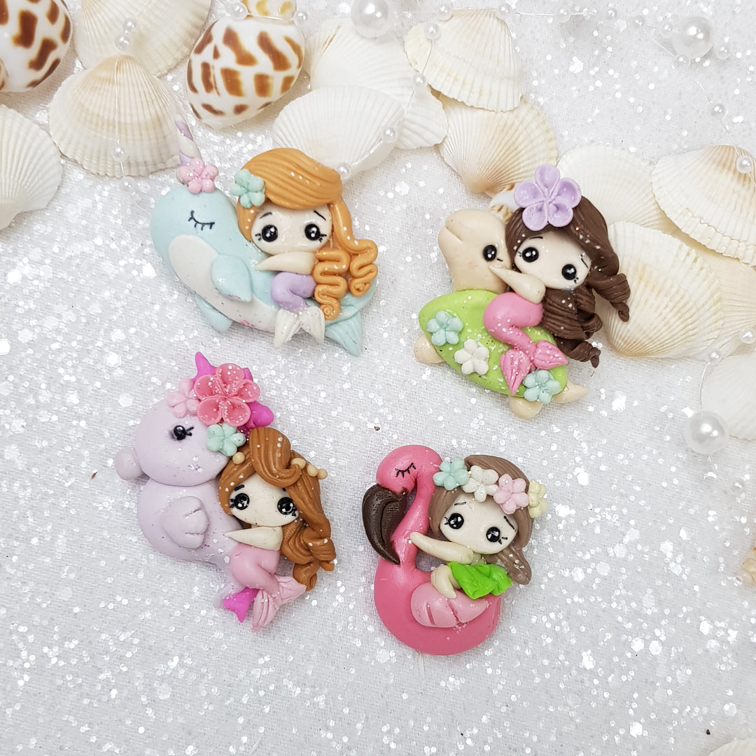 Mermaid riding animals - Embellishment Clay Bow Centre - Crafty Mood