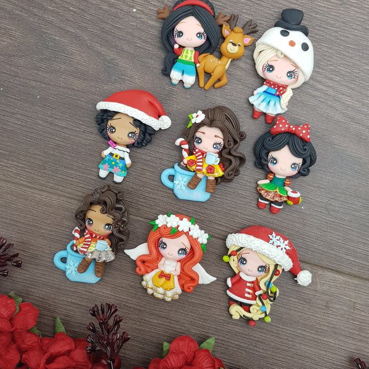 Pretty eyes Christmas girls - Handmade Flatback Clay Bow Centre