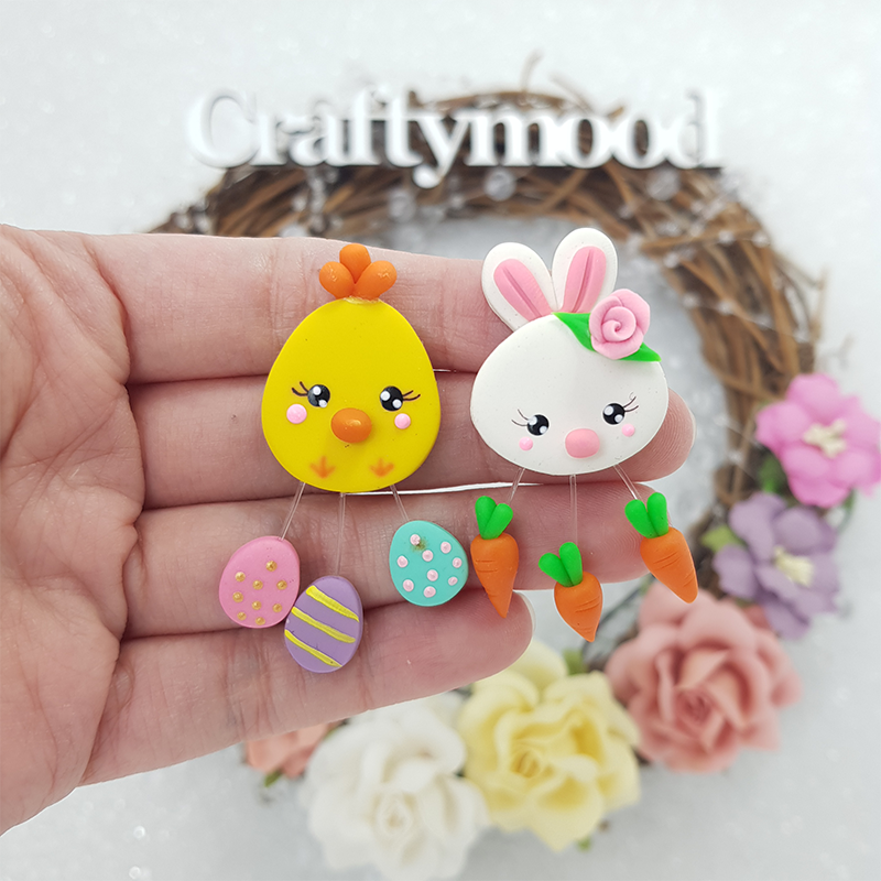 Bunny and chick Easter - Embellishment Clay Bow Centre