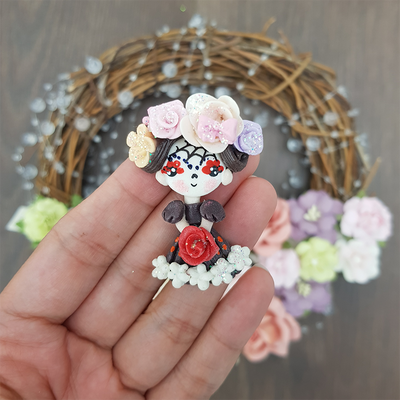 Flower skull bride - Handmade Flatback Clay Bow Centre