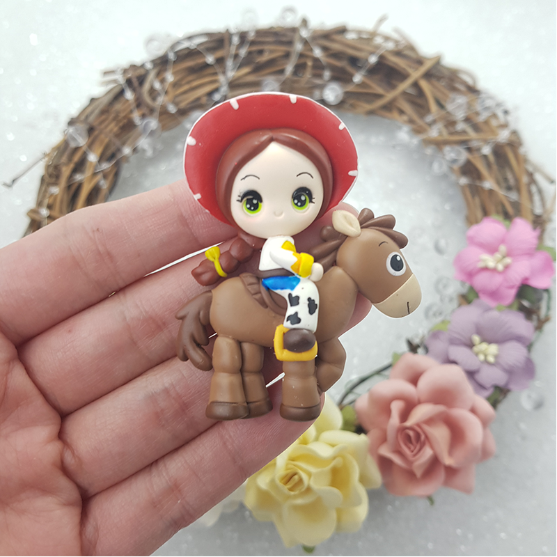 MAX 6 EACH PERSON Cowboy girl riding donkey - Handmade Flatback Clay Bow Centre