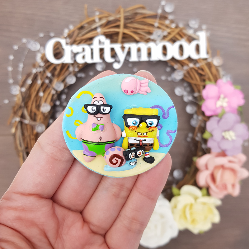 Sponge underwater life cameo - Handmade Flatback Clay Bow Centre