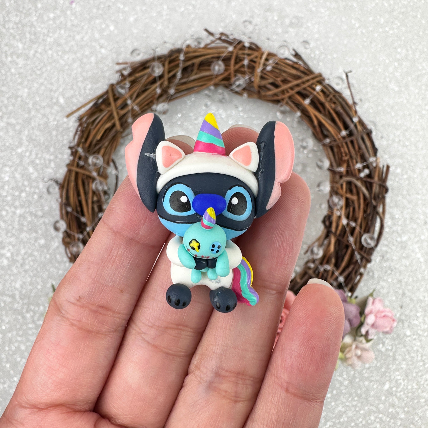 Unicorn blue monster - Embellishment Clay Bow Centre