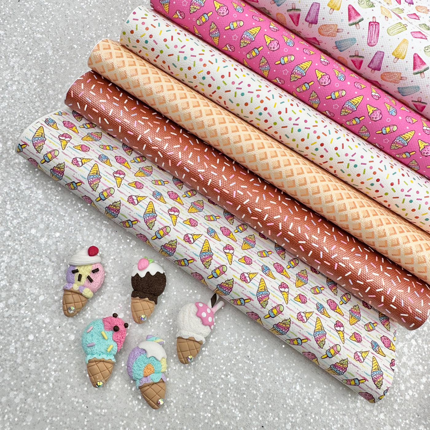 Ice cream sprinkles waffle - Pu Leather vinyl - canvas - choose Fabric material Sheets