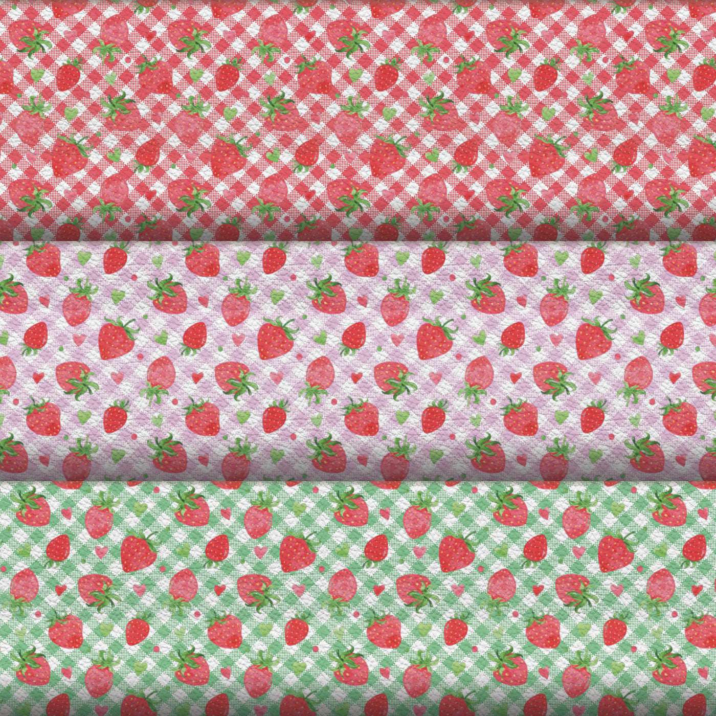 Gingham Strawberry - Pu Leather vinyl - canvas - choose Fabric material Sheets