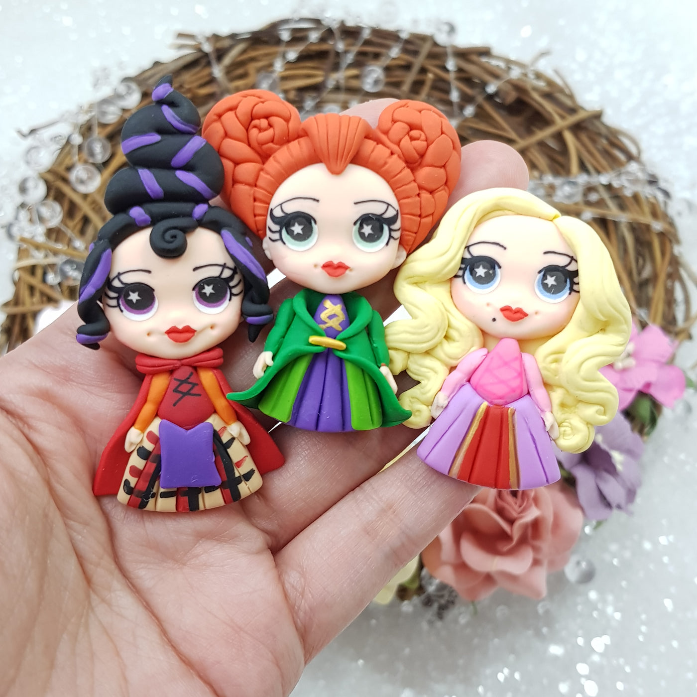 Trio Witch pout Halloween - set of 3 - Embellishment Clay Bow Centre
