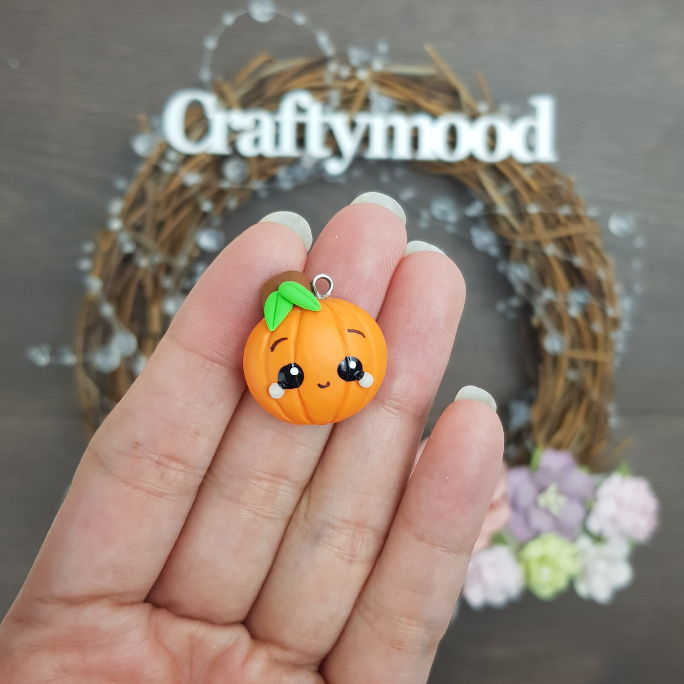 Pumpkin charm - Embellishment Clay Bow Centre