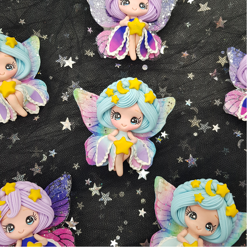 Rainbow galaxy fairy - Embellishment Clay Bow Centre